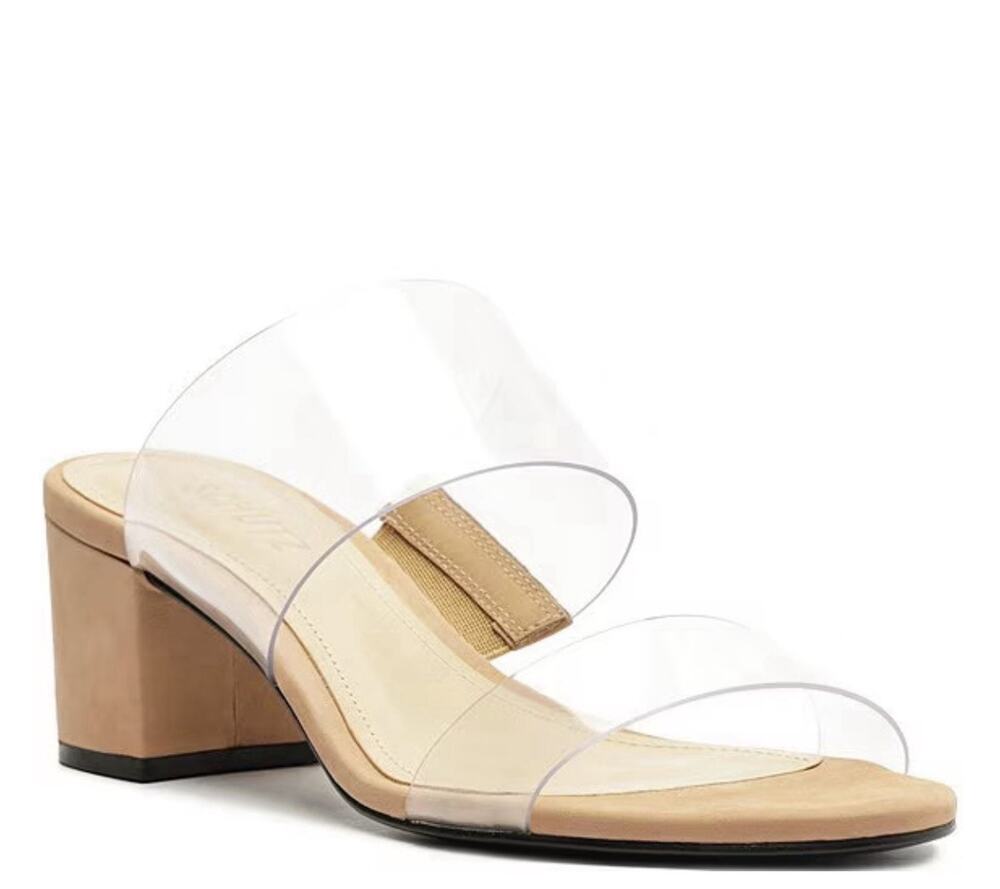 SCHUTZ 11 Clear Chunky Strap Sandals Block Heel Minimalist Leather Vinyl Slides